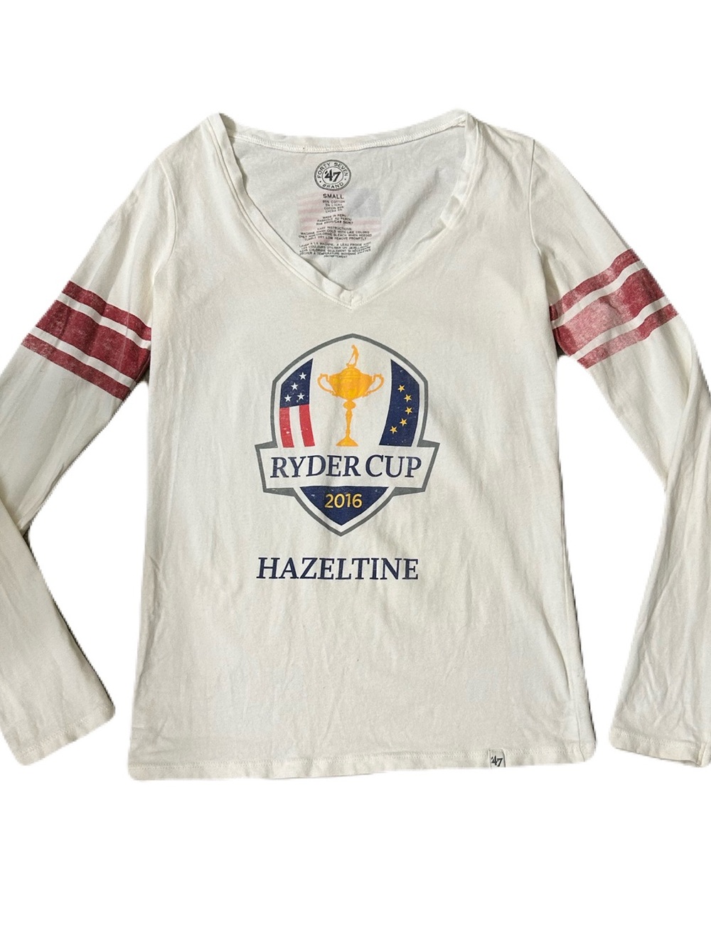 Ryder Cup Hazeltine V-Neck Long Sleeve Shirt - White with Red Accents